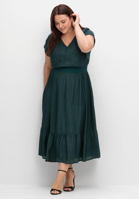 Sheego Maxikleid Mit Smokbund Und Volant Am Saum - Tiefgrün Sheego