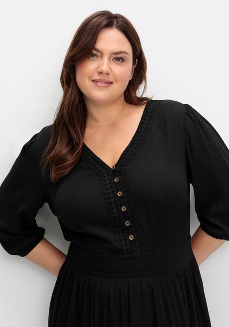 Sheego By Joe Browns Maxikleid Mit Volant, In Crinkle-Qualität - Schwarz Sheego