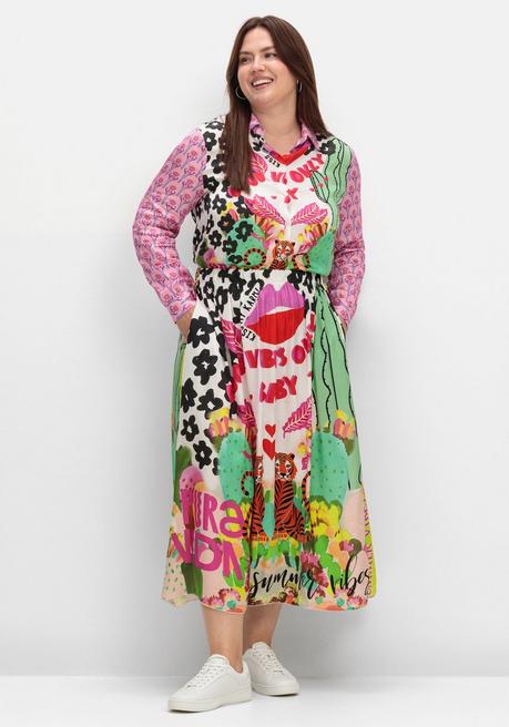 Sheego Loves Miss Goodlife Maxirock Aus Viskose-Satin, Im Multicolor-Muster - Blattgrün Gemustert Sheego