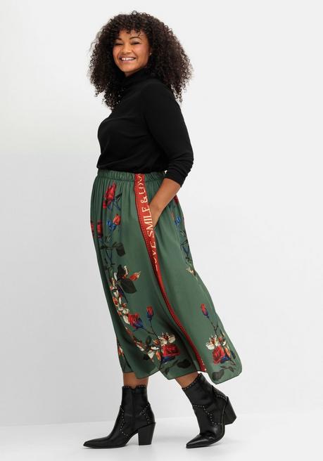 Sheego Loves Miss Goodlife Maxirock Mit Floralem Print, Aus Viskose-Satin - Grün Bedruckt Sheego