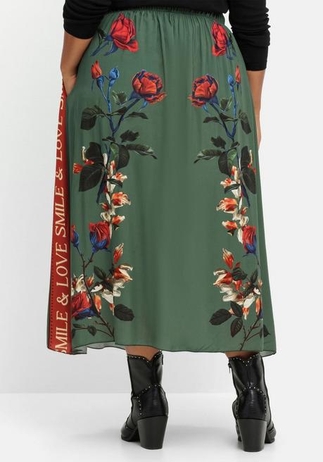 Sheego Loves Miss Goodlife Maxirock Mit Floralem Print, Aus Viskose-Satin - Grün Bedruckt Sheego