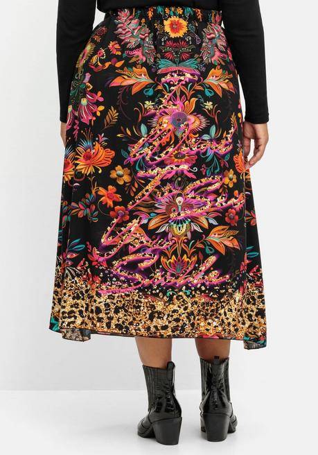 Sheego Loves Miss Goodlife Maxirock Mit Floralem Print, Aus Viskose-Satin - Schwarz-bunt Sheego