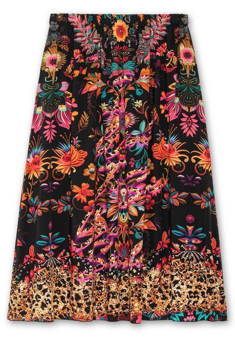 Sheego Loves Miss Goodlife Maxirock Mit Floralem Print, Aus Viskose-Satin - Schwarz-bunt Sheego