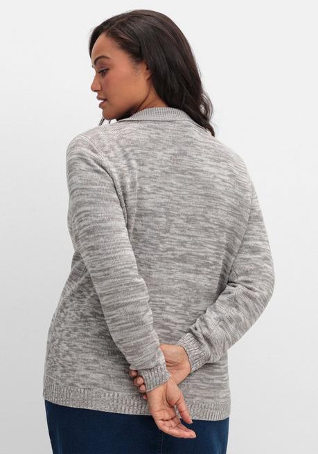 Sheego Melierte Strickjacke Mit Polokragen - Grau Sheego