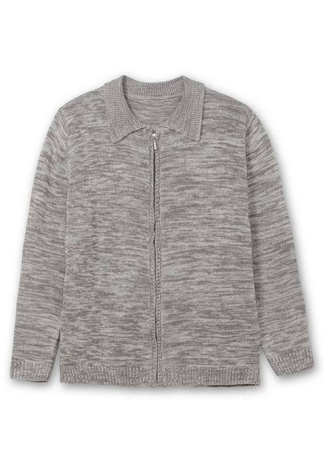 Sheego Melierte Strickjacke Mit Polokragen - Grau Sheego
