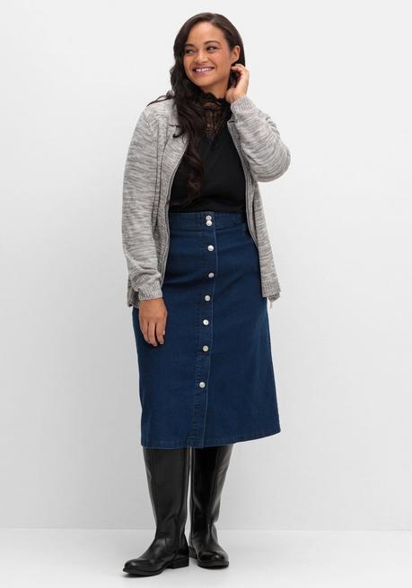 Sheego Melierte Strickjacke Mit Polokragen - Grau Sheego