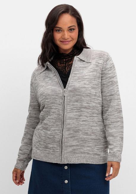 sheego Melierte Strickjacke mit Polokragen - grau sheego