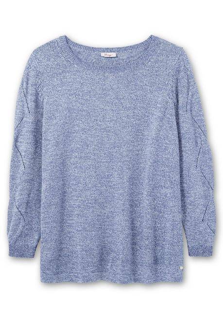 Sheego Melierter Pullover Mit Ajourmuster Am Ärmel - Mittelblau Meliert Sheego