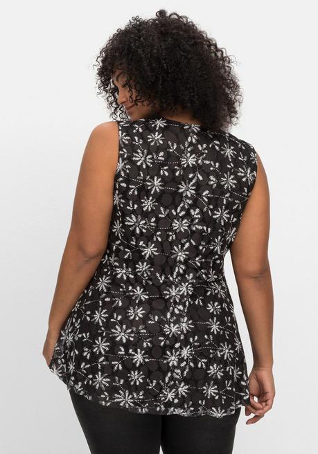 Sheego By Joe Browns Mesh-Top Mit Alloverprint Und Reißverschluss - Schwarz Gemustert Sheego