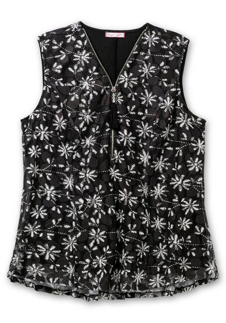 Sheego By Joe Browns Mesh-Top Mit Alloverprint Und Reißverschluss - Schwarz Gemustert Sheego