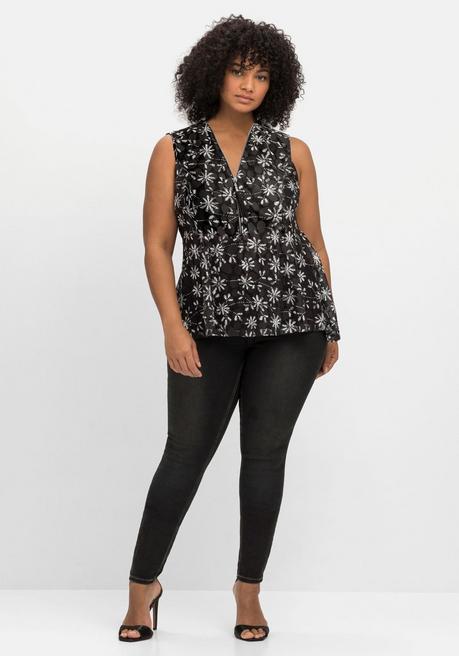 Sheego By Joe Browns Mesh-Top Mit Alloverprint Und Reißverschluss - Schwarz Gemustert Sheego