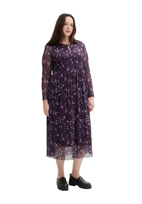 TOM TAILOR Plus Meshkleid In Midilänge, Mit Alloverprint - Beere Gemustert Sheego
