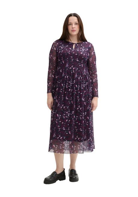 TOM TAILOR Plus Meshkleid in Midilänge, mit Alloverprint - beere gemustert sheego