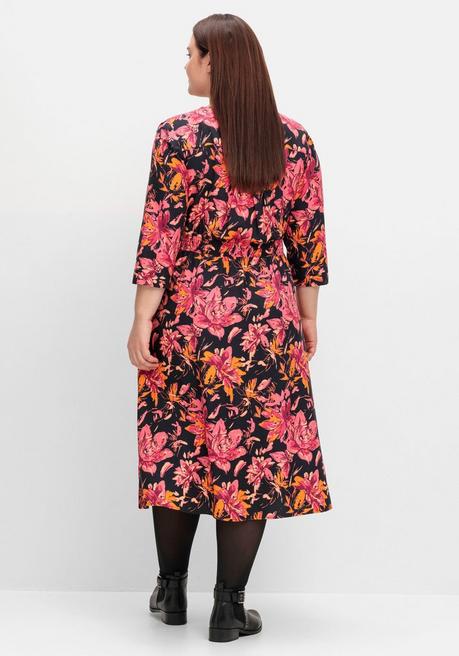 Sheego Midikleid Aus Crêpe, Mit Blumendruck - Schwarz Gemustert Sheego