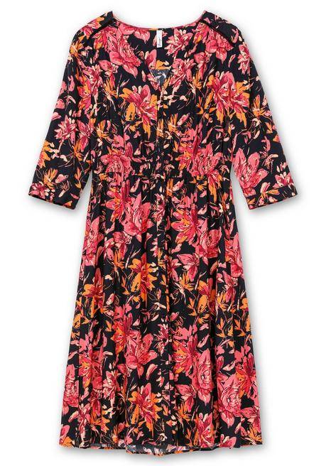 Sheego Midikleid Aus Crêpe, Mit Blumendruck - Schwarz Gemustert Sheego