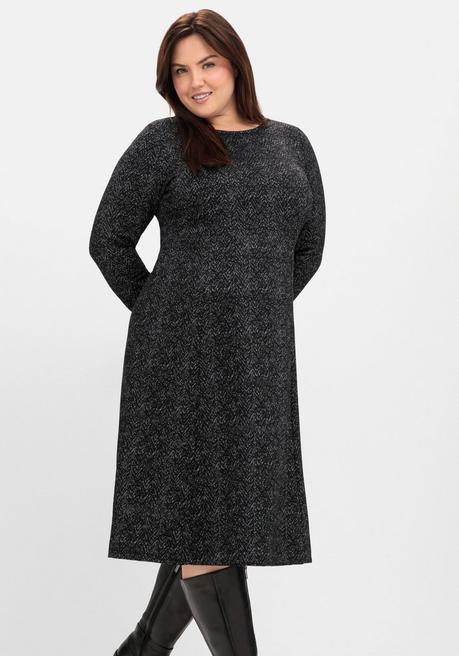 Sheego Midikleid Aus Interlock, Im Jacquardmuster - Schwarz Gemustert Sheego