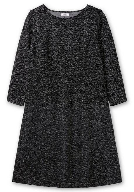 Sheego Midikleid Aus Interlock, Im Jacquardmuster - Schwarz Gemustert Sheego