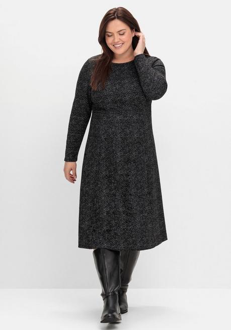 sheego Midikleid aus Interlock, im Jacquardmuster - schwarz gemustert sheego