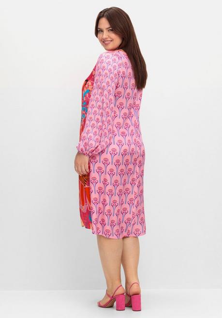 Sheego Loves Miss Goodlife Midikleid Im Mustermix, Mit Ballonärmeln - Rotorange Gemustert Sheego