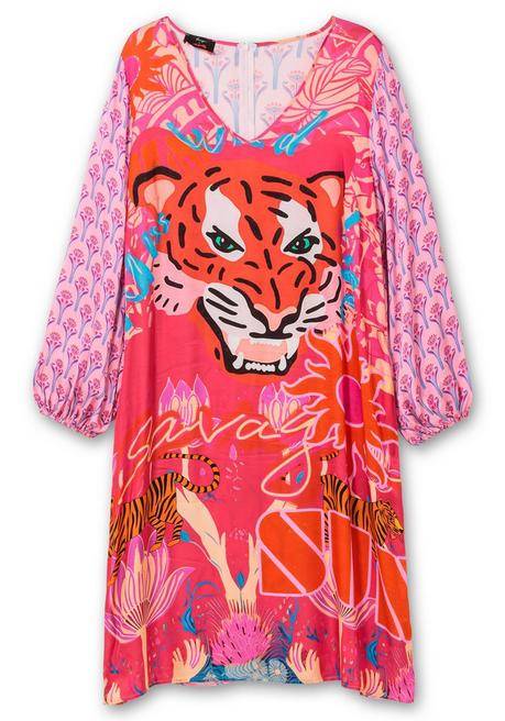 Sheego Loves Miss Goodlife Midikleid Im Mustermix, Mit Ballonärmeln - Rotorange Gemustert Sheego