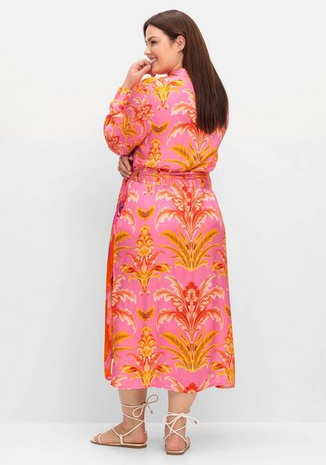 Sheego Loves Miss Goodlife Midikleid Im Mustermix, Mit Stehkragen - Rotorange Gemustert Sheego