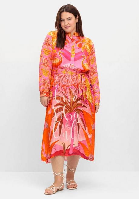 Sheego Loves Miss Goodlife Midikleid Im Mustermix, Mit Stehkragen - Rotorange Gemustert Sheego