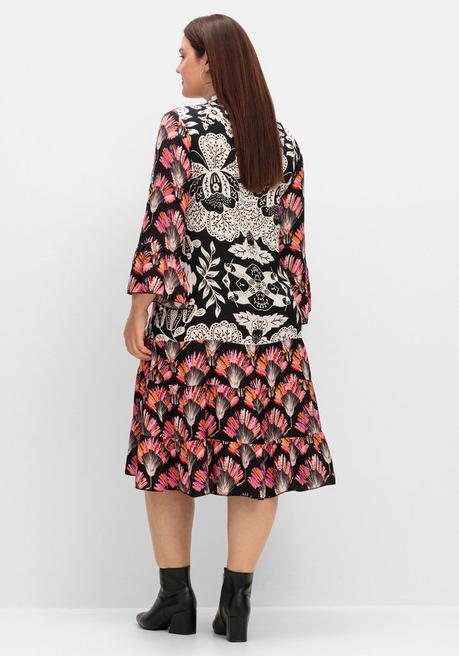 Sheego Loves Miss Goodlife Midikleid Im Mustermix, Mit Trompetenärmeln - Pink Gemustert Sheego