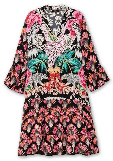 Sheego Loves Miss Goodlife Midikleid Im Mustermix, Mit Trompetenärmeln - Pink Gemustert Sheego