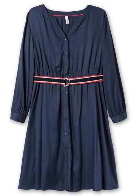 Sheego Midikleid In Satinoptik, Mit Kontrastgürtel - Nachtblau Sheego