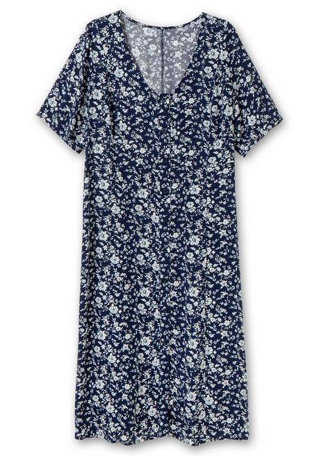 Sheego Midikleid Mit Blümchenmuster Und Knopfleiste - Marine Gemustert Sheego