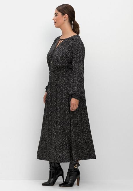 Sheego Midikleid Mit Blumendruck Und Taillen-Gummizug - Schwarz Gemustert Sheego