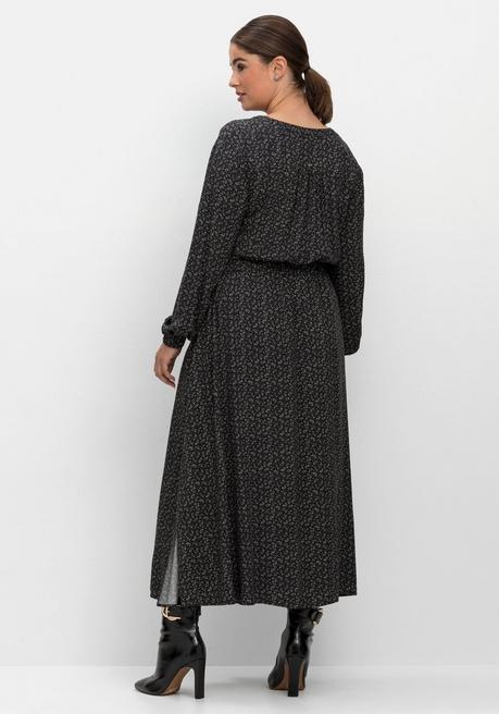 Sheego Midikleid Mit Blumendruck Und Taillen-Gummizug - Schwarz Gemustert Sheego