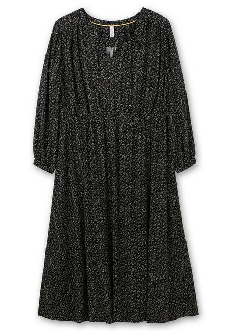 Sheego Midikleid Mit Blumendruck Und Taillen-Gummizug - Schwarz Gemustert Sheego