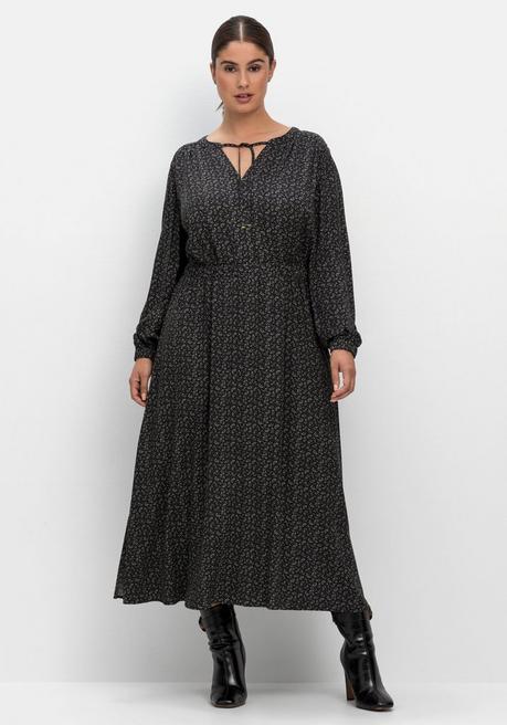 sheego Midikleid mit Blumendruck und Taillen-Gummizug - schwarz gemustert sheego