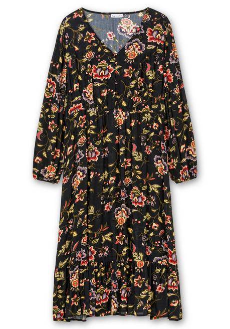 Sheego By Joe Browns Midikleid Mit Blumendruck Und Volant Am Saum - Schwarz Gemustert Sheego