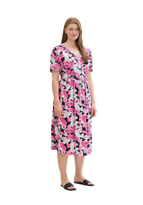 TOM TAILOR Plus Midikleid Mit Blumenprint Und Bindeband - Pink Gemustert Sheego