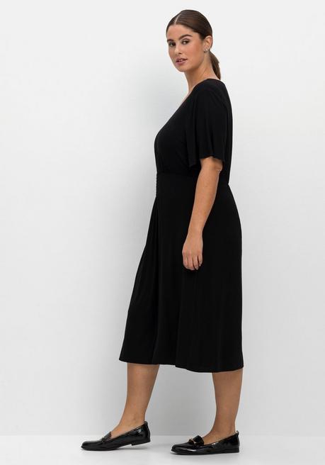 Sheego Midikleid Mit Gesmokter Taille, Aus Viskosejersey - Schwarz Sheego