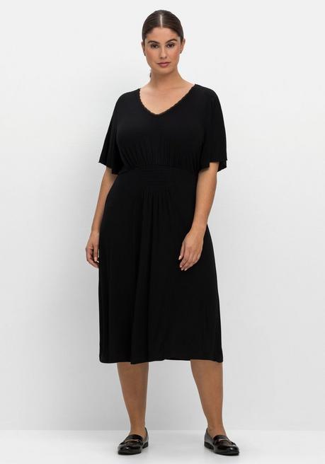 sheego Midikleid mit gesmokter Taille, aus Viskosejersey - schwarz sheego