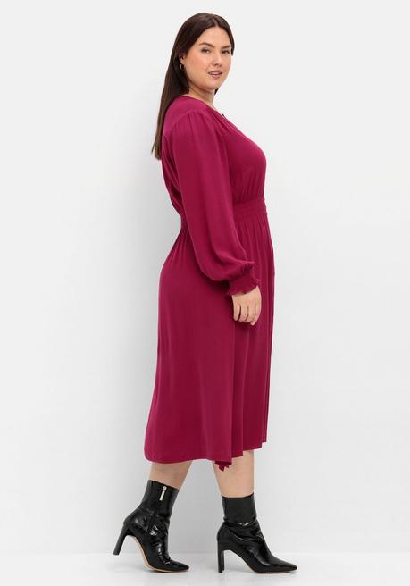 Sheego Midikleid Mit Smok-Details, Aus Viskose - Beere Sheego