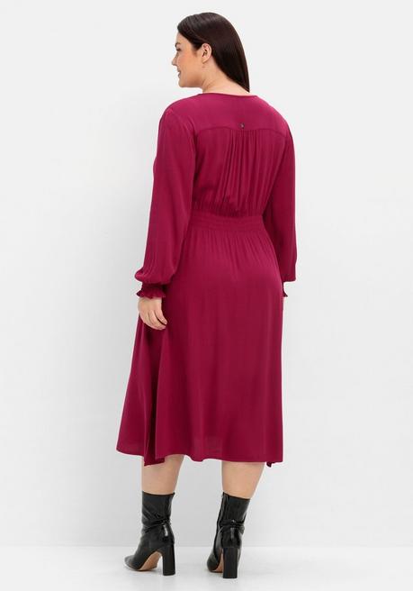 Sheego Midikleid Mit Smok-Details, Aus Viskose - Beere Sheego