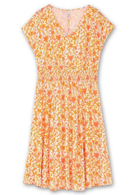 Sheego Midikleid Mit Smokbund Und Weitem Rock - Apricot Gemustert Sheego