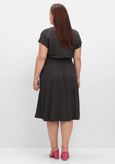 Sheego Midikleid Mit Smokbund Und Weitem Rock - Schwarz Gemustert Sheego