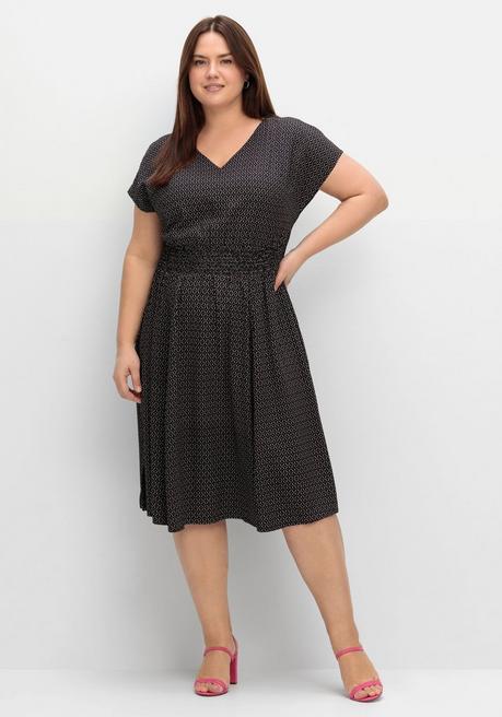 Sheego Midikleid Mit Smokbund Und Weitem Rock - Schwarz Gemustert Sheego