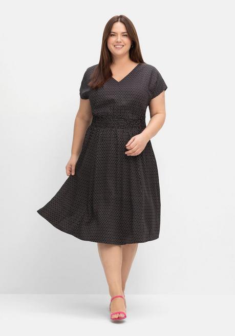 Sheego Midikleid Mit Smokbund Und Weitem Rock - Schwarz Gemustert Sheego