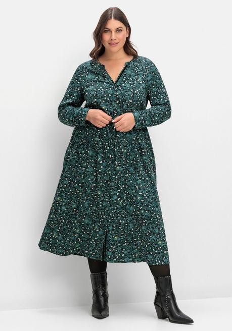 Sheego Midikleid Mit Tunnelzug In Der Taille - Tiefgrün Gemustert Sheego