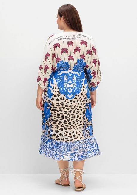 Sheego Loves Miss Goodlife Midikleid Mit V-Ausschnitt Und Volant Am Saum - Blau Gemustert Sheego