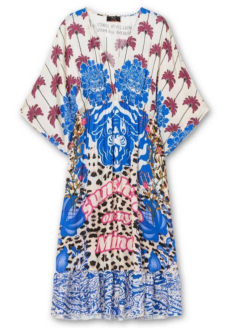 Sheego Loves Miss Goodlife Midikleid Mit V-Ausschnitt Und Volant Am Saum - Blau Gemustert Sheego