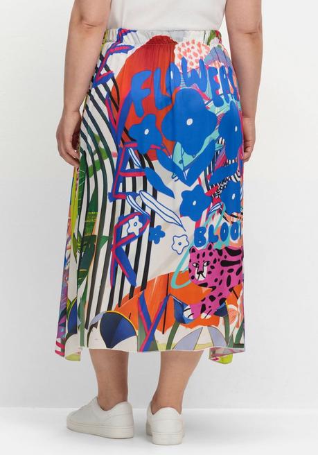 Sheego Loves Miss Goodlife Midirock Aus Viskose-Satin, Im Multicolor-Muster - Blau Gemustert Sheego