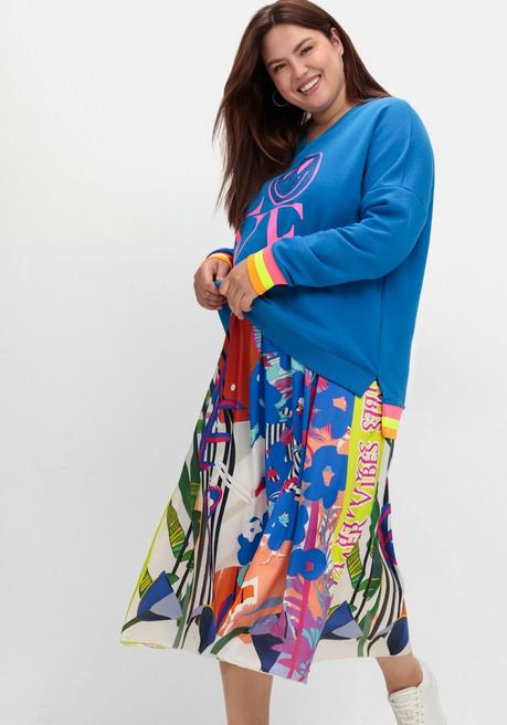 Sheego Loves Miss Goodlife Midirock Aus Viskose-Satin, Im Multicolor-Muster - Blau Gemustert Sheego