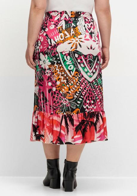 Sheego Loves Miss Goodlife Midirock Aus Viskose-Satin, Mit Volant Am Saum - Pink Gemustert Sheego